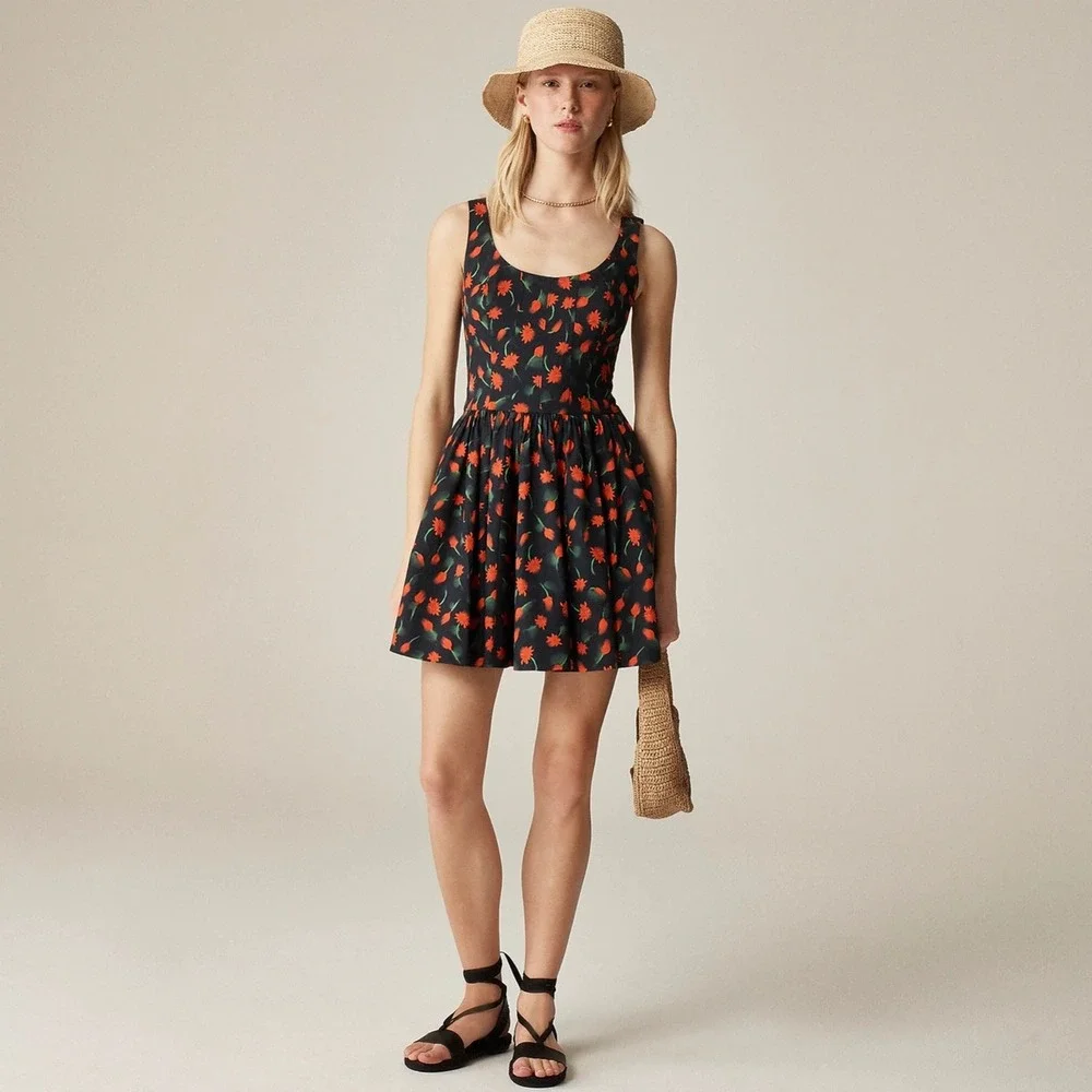 J.Crew Painted Daisy Fit & Flare Mini Dress Black Floral Size 8 Tall
